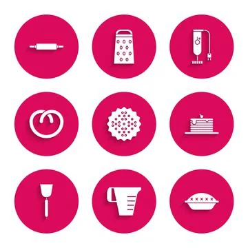 Set Cracker biscuit, Measuring cup, Homemade pie, Stack of pancakes, Spatula イラスト素材