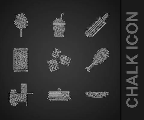 Set Cracker biscuit, Stack of pancakes, Hotdog sandwich, Chicken leg, Fast イラスト素材
