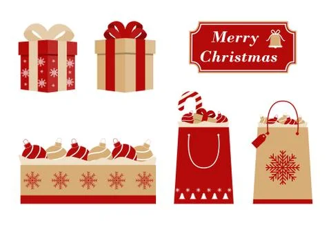 Set of craft christmas packages Stock Illustration