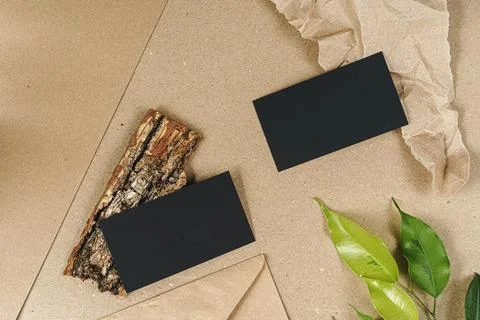 Set of craft elements with copy space and green leaves Foto stock