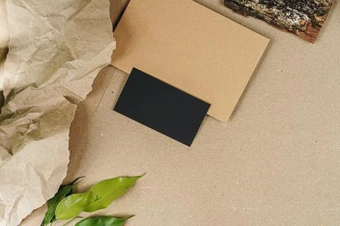 Set of craft elements with copy space and green leaves Foto stock