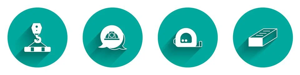 Set Crane hook, Worker safety helmet, Roulette construction and Brick icon with Stock Illustration