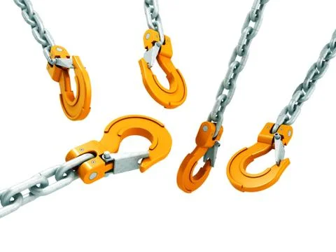 Set of crane hooks on white 3D Illustration Stock Illustration