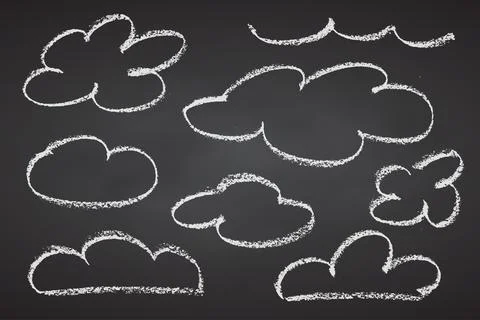 Set of crayon drawn clouds in kids style. Childish doodle Illustrazione stock