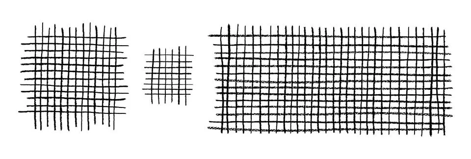 Set of crayon grids. Abstract vector chequered backdrops with black linear Illustrazione stock