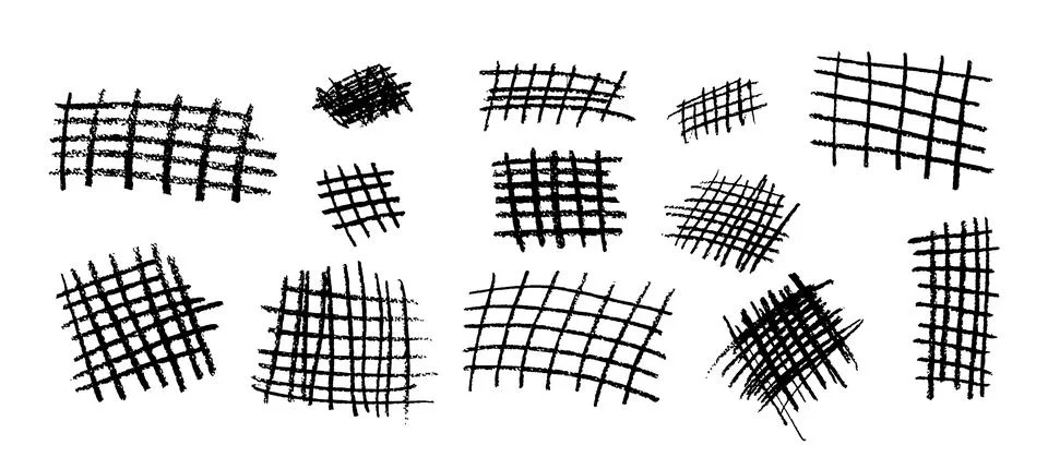 Set of crayon grids. Freehand vector chequered collage with wax scribble texture Illustrazione stock