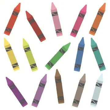 Set of Crayons in a Variety of Colors with Watercolor Effect Stock Illustration