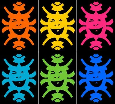 Set of crazy smiling faces on black background Stock Illustration