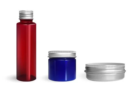 Set of cream jars isolated on white background. Skin care product package. Co Stock Illustration