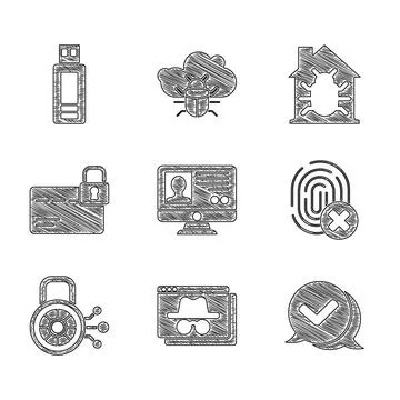 Set Create account screen, Browser incognito window, Check mark speech bubble Stock Illustration