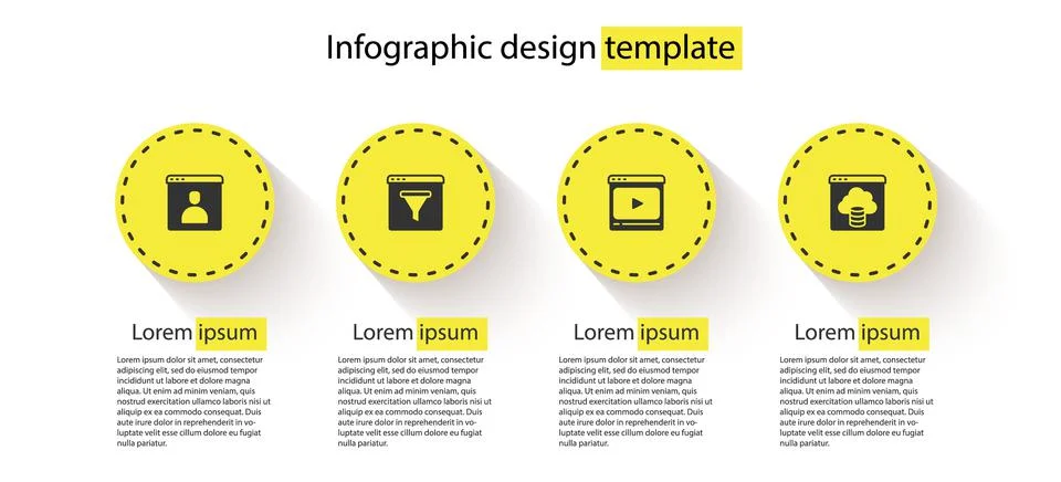 Set Create account screen, Browser window, Online play video and Cloud Illustrazione stock