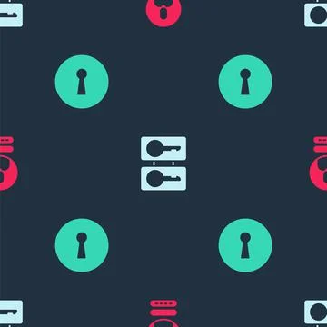 Set Create account screen, Casting keys and Keyhole on seamless pattern. Vector Illustrazione stock