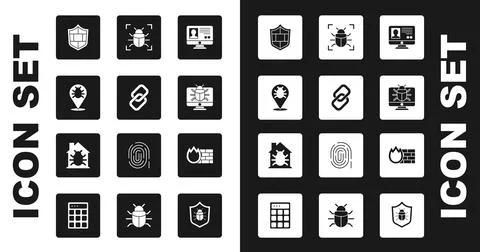 Set Create account screen, Chain link, System bug, Shield with brick wall, on Stockillustratie