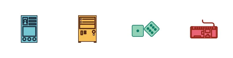 Set Create account screen, Computer, Game dice and keyboard icon. Vector Stock Illustration