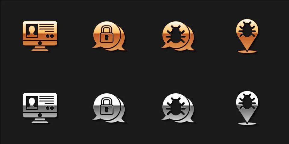 Set Create account screen, Cyber security, System bug and icon. Vector Illustrazione stock