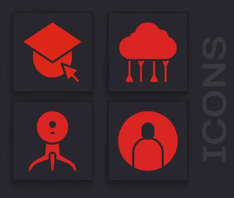 Set Create account screen, Graduation cap on globe, Network cloud connection and Stock Illustration