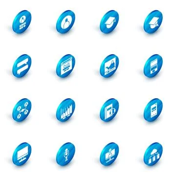Set Create account screen, Graduation cap on globe, Speech bubble chat, Onl.. Stock Illustration