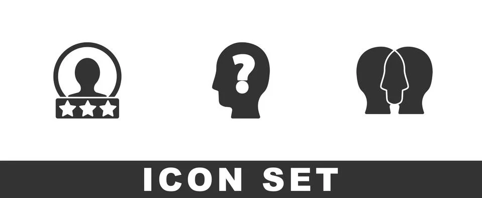 Set Create account screen, Head with question mark and Project team base icon Illustrazione stock