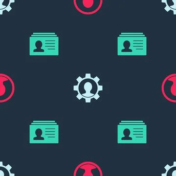 Set Create account screen, Human with gear and Resume on seamless pattern Illustrazione stock