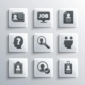 Set Create account screen, Identification badge, User of man, Magnifying gl.. Illustrazione stock