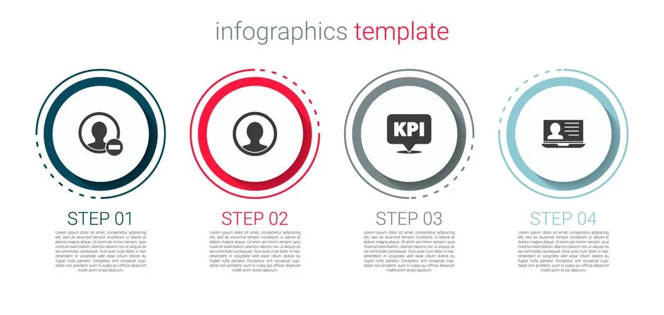 Set Create account screen, , Key performance indicator and Laptop with resume Illustrazione stock