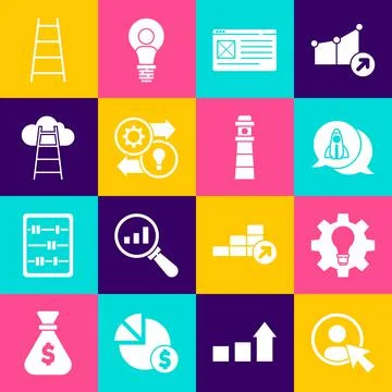 Set Create account screen, Light bulb and gear, Startup project concept, Browser Illustrazione stock