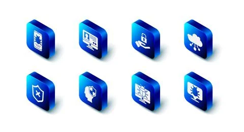 Set Create account screen, Lock in hand, Internet of things, System bug, on Illustrazione stock