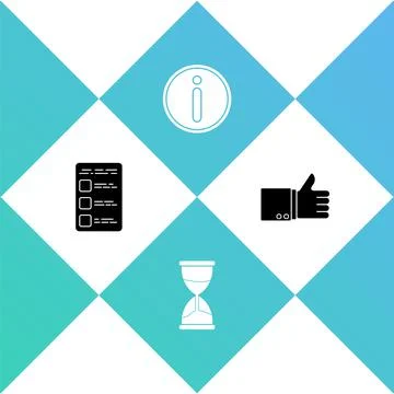 Set Create account screen on mobile, Hourglass, Information and Hand thumb up Illustrazione stock