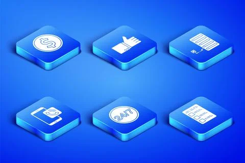 Set Create account screen on mobile, Coin money with dollar, Clock 24 hours Illustrazione stock