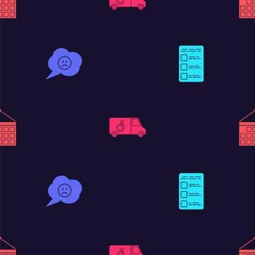 Set Create account screen on mobile, Speech bubble with sad smile, Car servic Stock Illustration