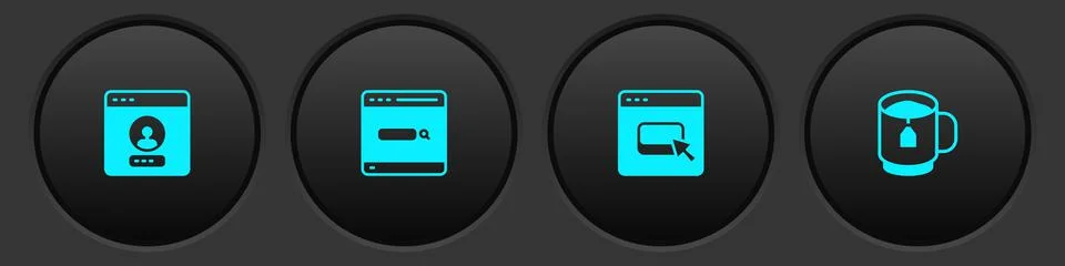 Set Create account screen, Search engine, Browser files and Cup of tea with tea Stock Illustration