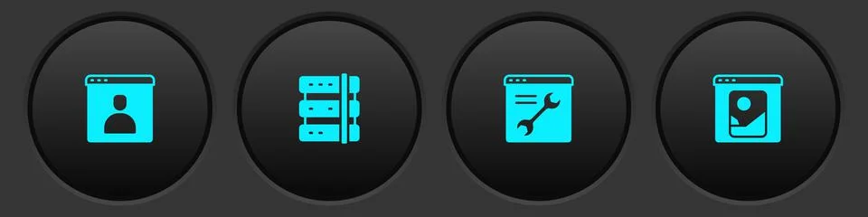 Set Create account screen, Server, Browser setting and Photo retouching icon 스톡 일러스트