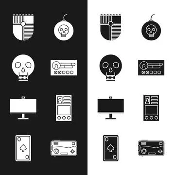 Set Create account screen, Skull, Shield for game, Bomb ready to explode Stock-Illustration