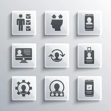 Set Create account screen, Smartphone, Identification badge, Human resource.. Stock Illustration