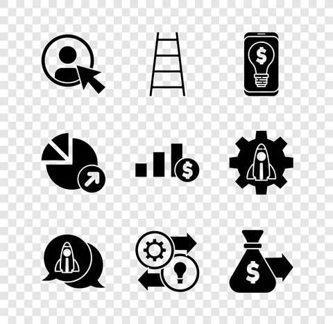 Set Create account screen, Stair with finish flag, Light bulb dollar on mobile Illustrazione stock