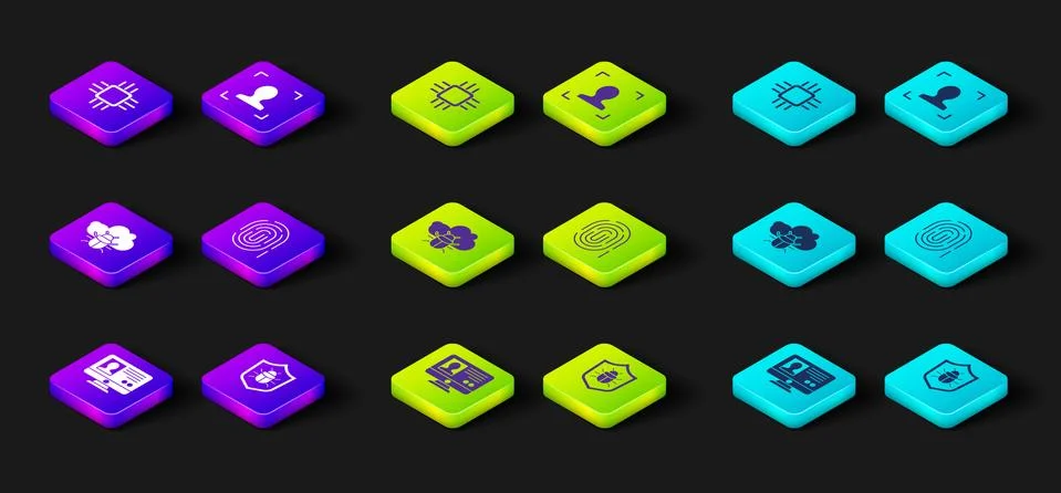 Set Create account screen, System bug, on cloud, Fingerprint, Face recognition 스톡 일러스트