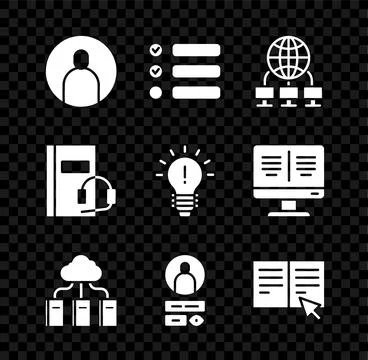 Set Create account screen, Task list, Computer network, Cloud online librar.. Stock Illustration