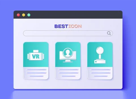 Set Create account screen, Virtual reality glasses and Joystick for arcade Stock Illustration