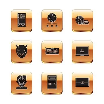 Set Create account screen, Virtual reality glasses, Computer, Video graphic card Stock Illustration