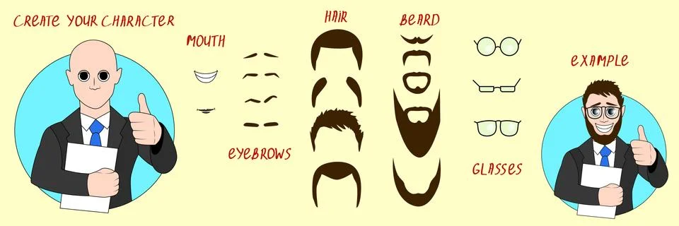 Set to create a character, logo. Some part of the face. Stock Illustration