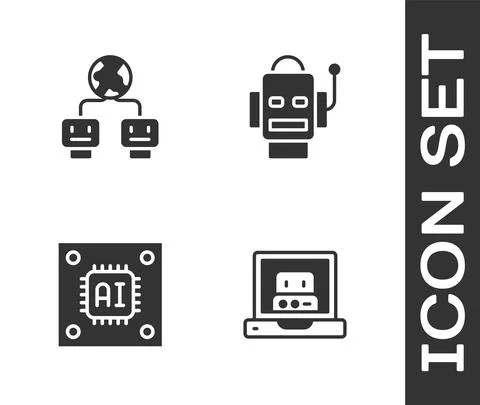 Set Creating robot, Artificial intelligence, Processor with microcircuits CPU Stock Illustration