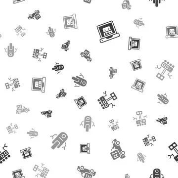 Set Creating robot, Autonomous smart car, Robot and on seamless pattern. Vector Stock Illustration