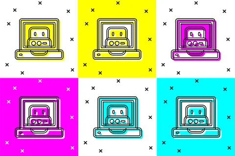 Set Creating robot icon isolated on color background. Artificial intelligence Stock Illustration