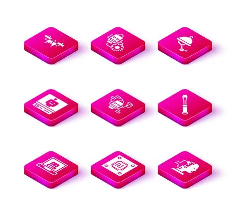 Set Creating robot, Processor with microcircuits CPU, Robot, for maintenance Illustrazione stock