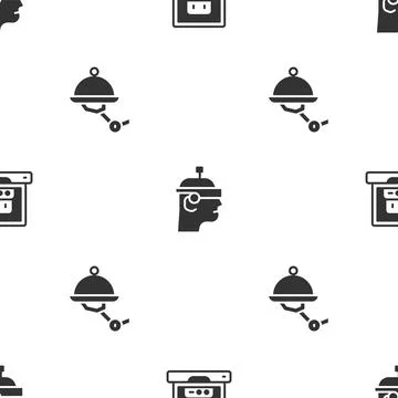 Set Creating robot, Smart glasses and Waiter on seamless pattern. Vector Illustrazione stock