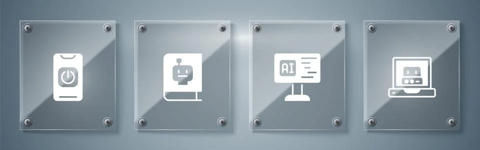 Set Creating robot, Software, User manual and Turn off from phone. Square glass 스톡 일러스트