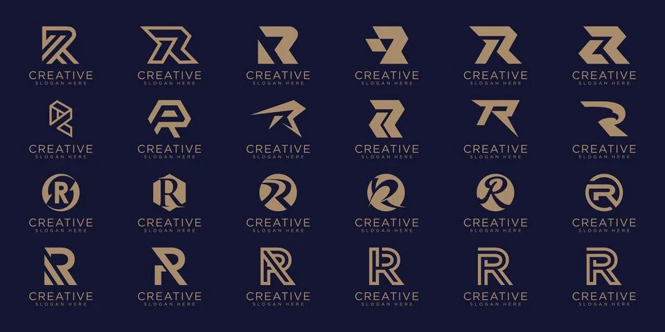 Set of creative abstract monogram letter r logo design Stock Illustration
