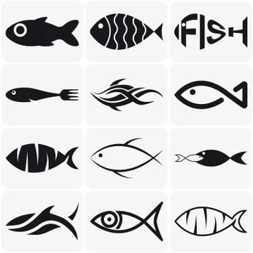 Set of creative black fish icons on white background Stock Illustration