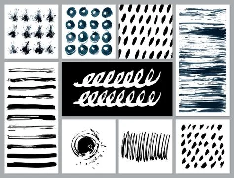 Set of creative cards with blots and scribbles Stock Illustration