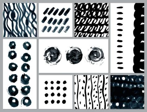 Set of creative cards with blots and scribbles Stock Illustration